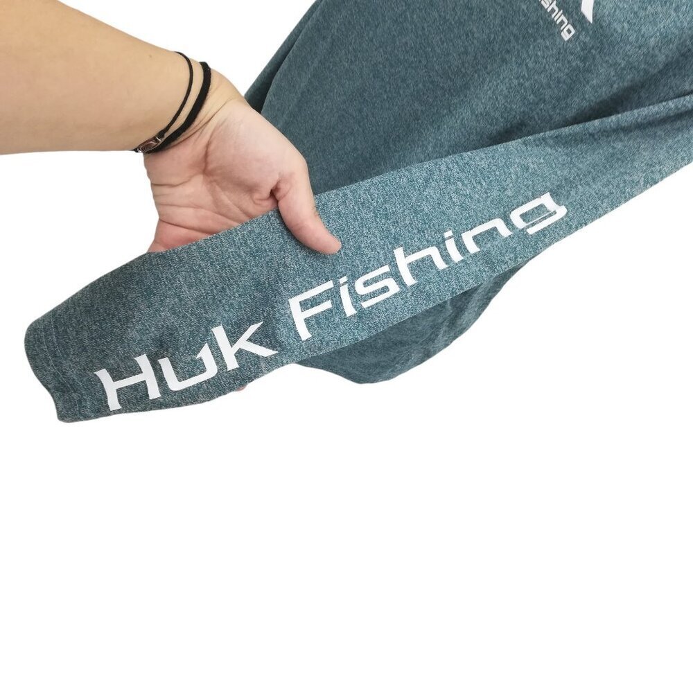 Huk Performance Fishing Long Sleeve Blue Shirt Size L Wicking Athletic Logo - Picture 6 of 12